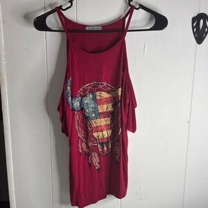 277 - Charlotte Russe Red Tank Top with Bull Graphic